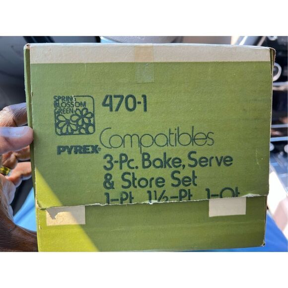 Vintage Pyrex Compatibles 470-1 Spring Blossom Green 3PC Set. Sealed New in Box - Picture 4 of 6